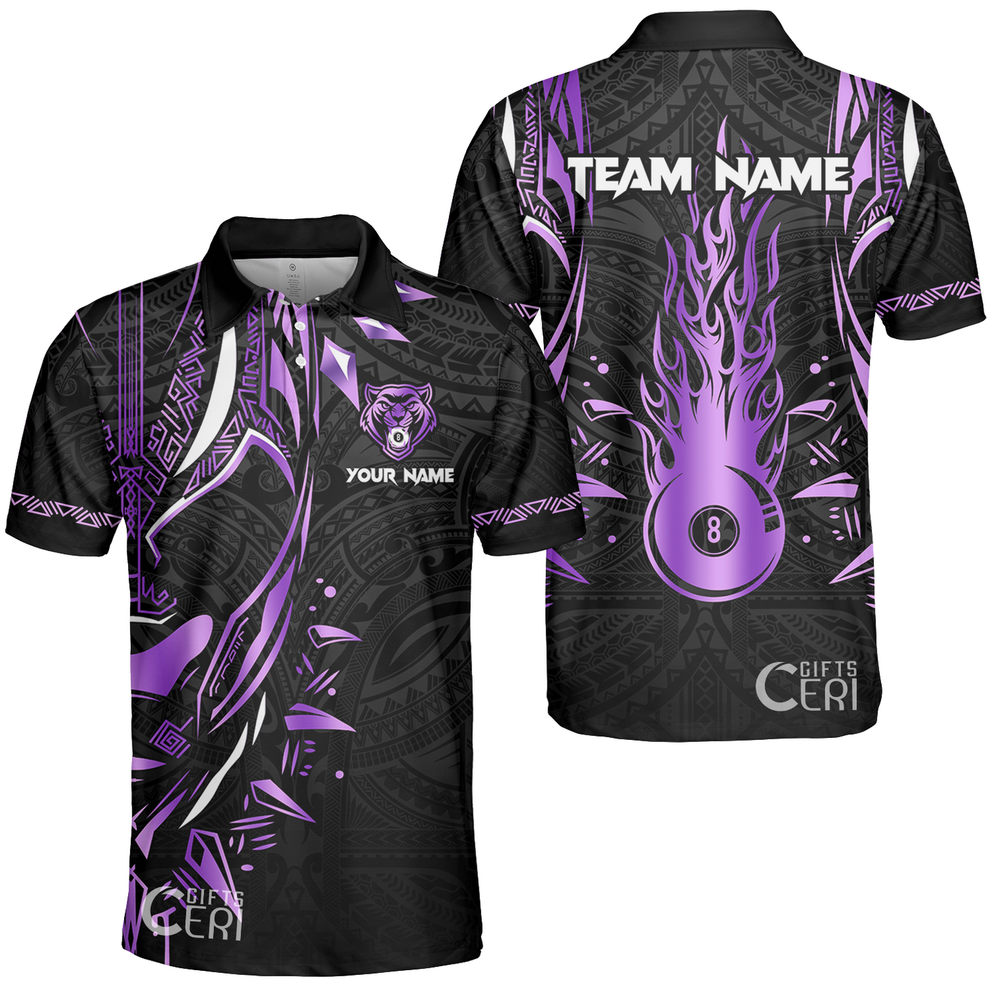 Customized Billiards Unisex Polo Shirt, Panther Forever Flaming 8 Ball Personalized Jersey Gift For Billiard Players