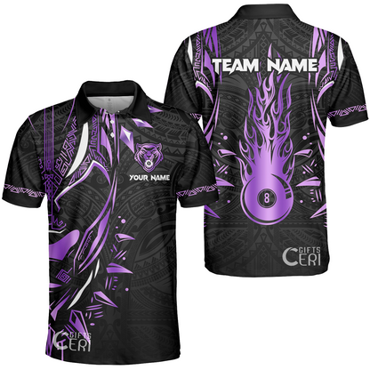 Customized Billiards Unisex Polo Shirt, Panther Forever Flaming 8 Ball Personalized Jersey Gift For Billiard Players