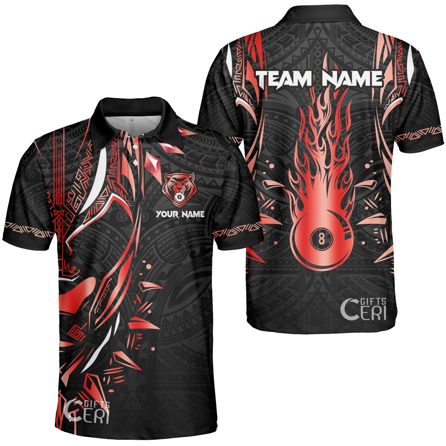 Customized Billiards Unisex Polo Shirt, Panther Forever Flaming 8 Ball Personalized Jersey Gift For Billiard Players