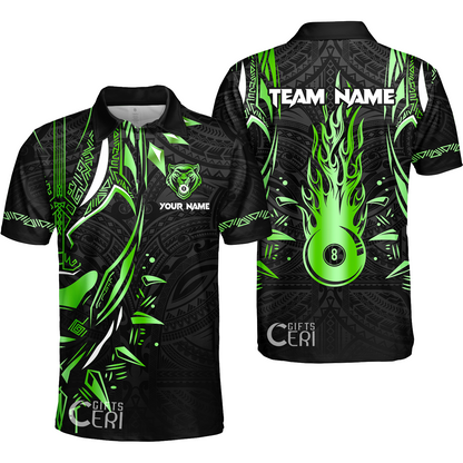 Customized Billiards Quarter-Zip Polo Shirt, Panther Forever Flaming 8 Ball Personalized Jersey Gift For Billiard Players