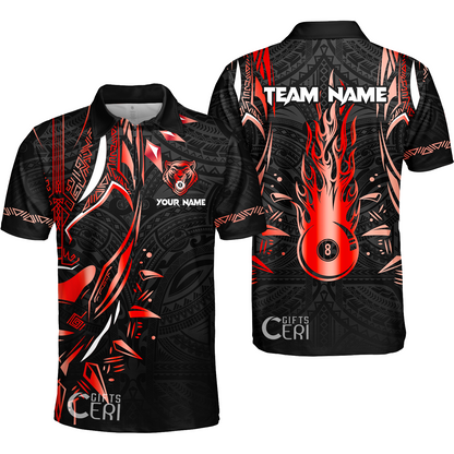 Customized Billiards Quarter-Zip Polo Shirt, Panther Forever Flaming 8 Ball Personalized Jersey Gift For Billiard Players