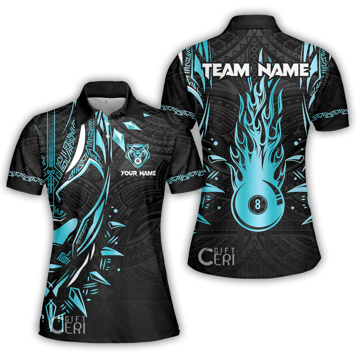Customized Billiards Women Polo Shirt, Panther Forever Flaming 8 Ball Personalized Jersey Gift For Billiard Players