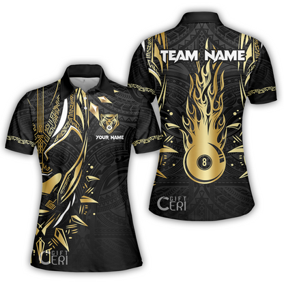 Customized Billiards Women Polo Shirt, Panther Forever Flaming 8 Ball Personalized Jersey Gift For Billiard Players