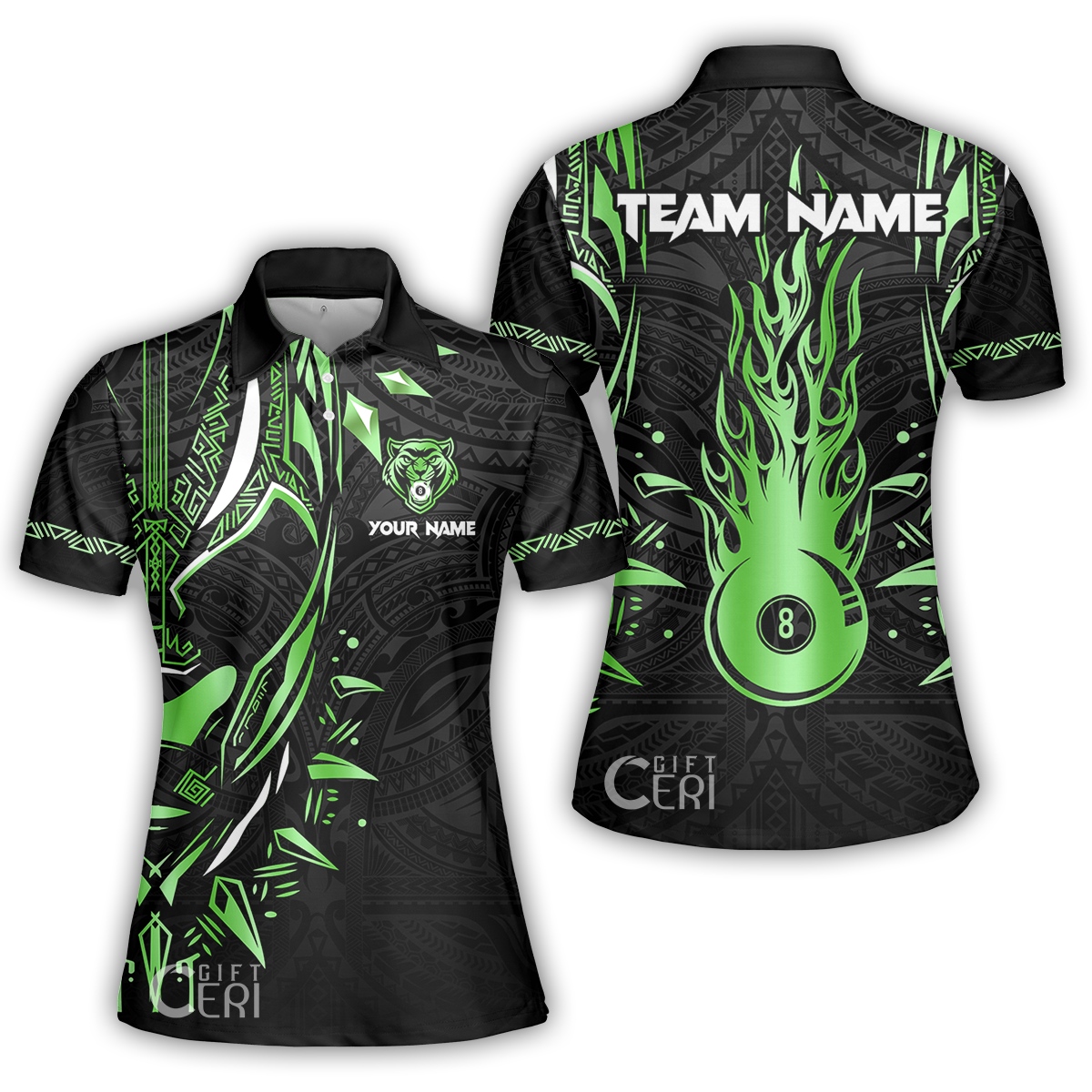 Customized Billiards Women Polo Shirt, Panther Forever Flaming 8 Ball Personalized Jersey Gift For Billiard Players