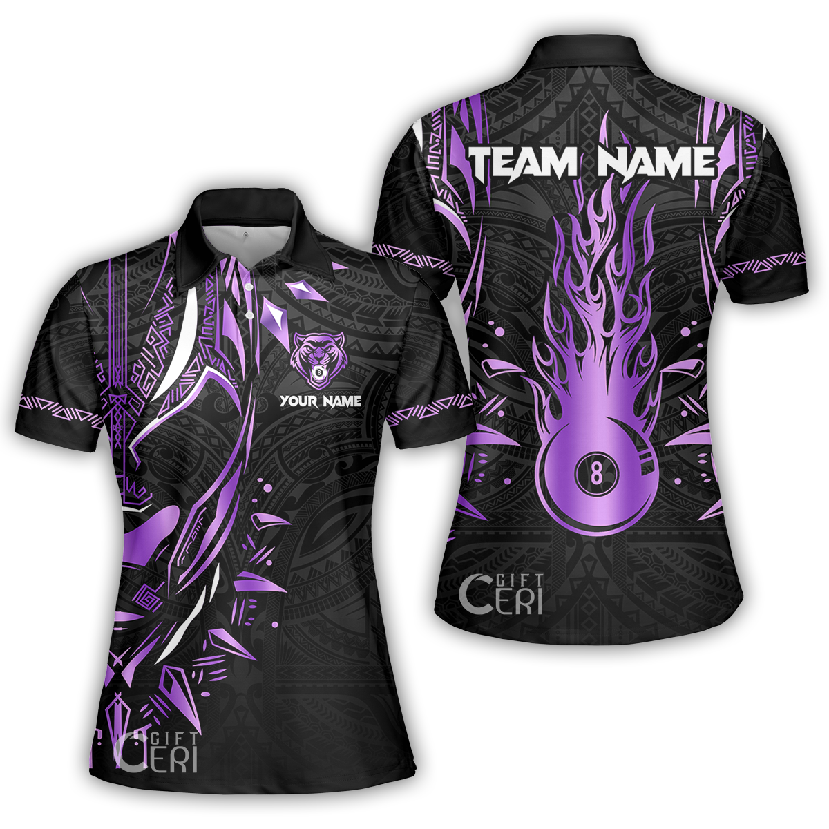 Customized Billiards Women Polo Shirt, Panther Forever Flaming 8 Ball Personalized Jersey Gift For Billiard Players
