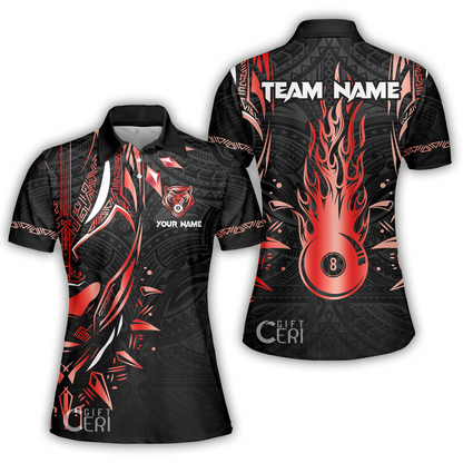 Customized Billiards Women Polo Shirt, Panther Forever Flaming 8 Ball Personalized Jersey Gift For Billiard Players