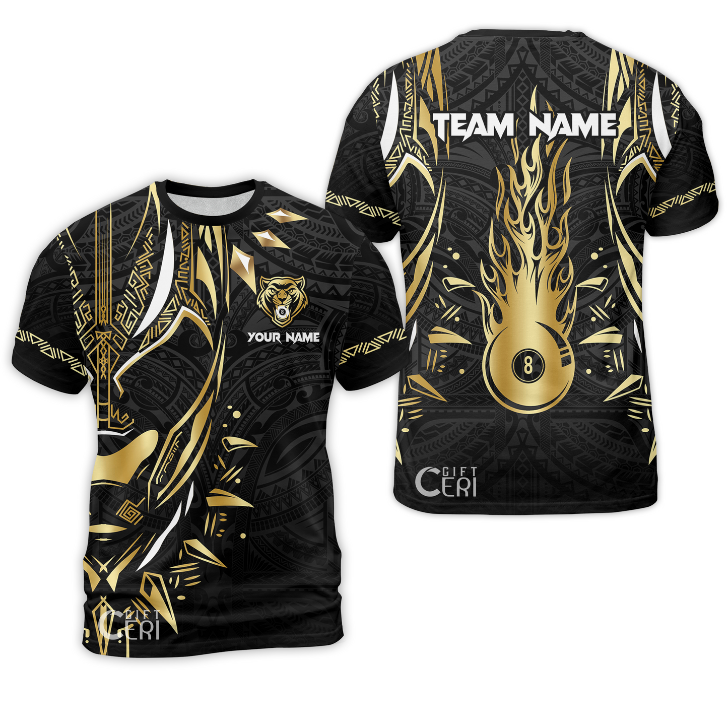 Customized Billiards T-Shirt, Panther Forever Flaming 8 Ball Personalized Jersey Gift For Billiard Players