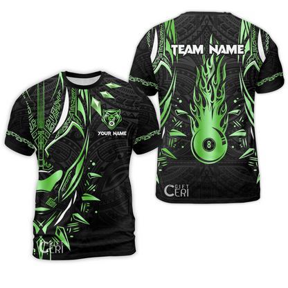 Customized Billiards T-Shirt, Panther Forever Flaming 8 Ball Personalized Jersey Gift For Billiard Players