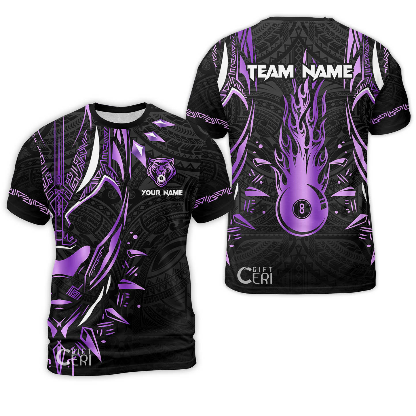 Customized Billiards T-Shirt, Panther Forever Flaming 8 Ball Personalized Jersey Gift For Billiard Players