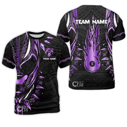 Customized Billiards T-Shirt, Panther Forever Flaming 8 Ball Personalized Jersey Gift For Billiard Players