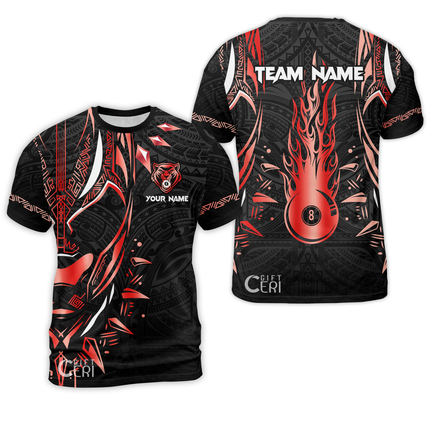 Customized Billiards T-Shirt, Panther Forever Flaming 8 Ball Personalized Jersey Gift For Billiard Players