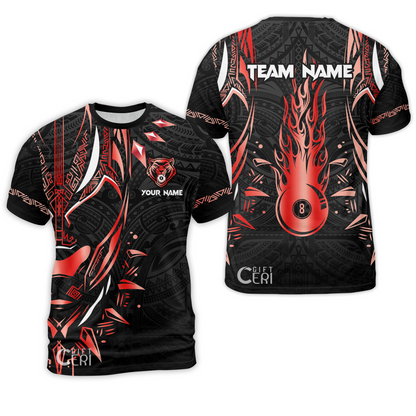 Customized Billiards T-Shirt, Panther Forever Flaming 8 Ball Personalized Jersey Gift For Billiard Players