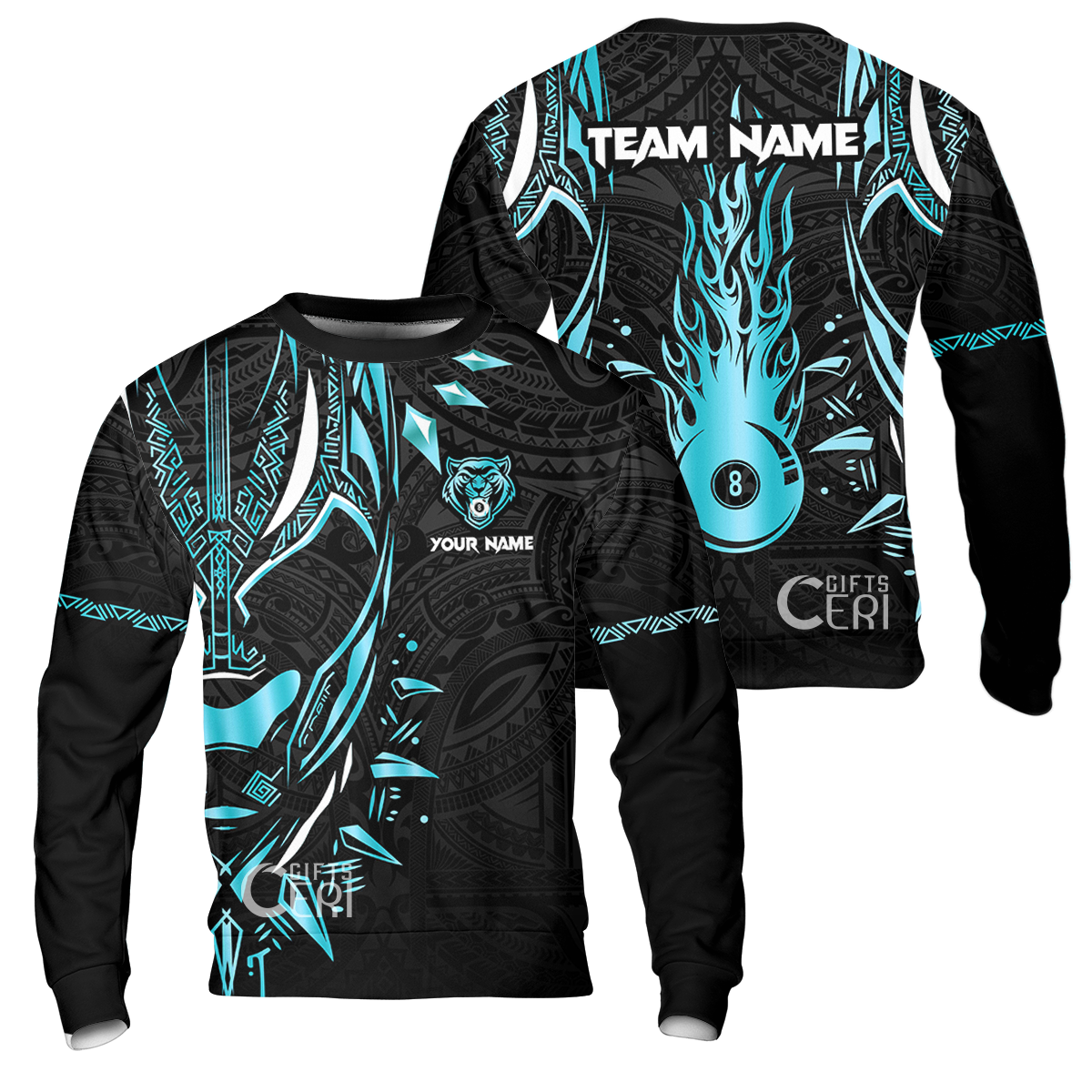 Customized Billiards Sweatshirt, Panther Forever Flaming 8 Ball Personalized Jersey Gift For Billiard Players