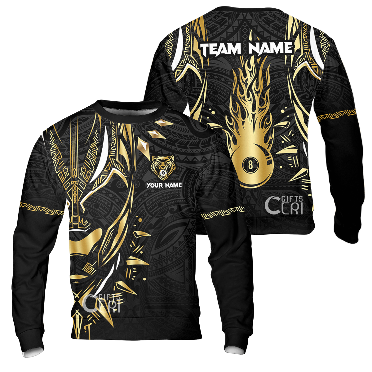 Customized Billiards Sweatshirt, Panther Forever Flaming 8 Ball Personalized Jersey Gift For Billiard Players