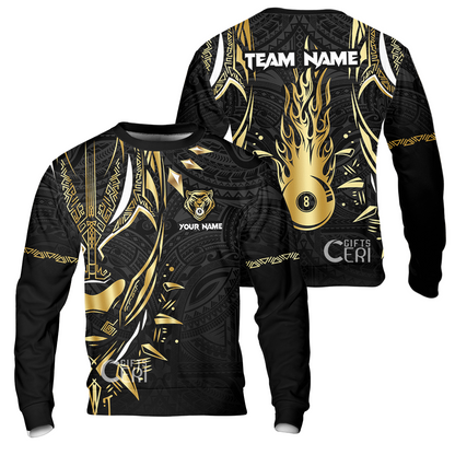 Customized Billiards Sweatshirt, Panther Forever Flaming 8 Ball Personalized Jersey Gift For Billiard Players