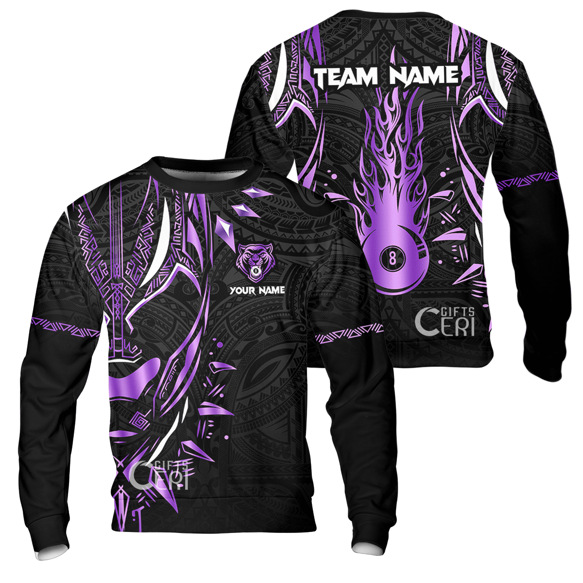 Customized Billiards Sweatshirt, Panther Forever Flaming 8 Ball Personalized Jersey Gift For Billiard Players