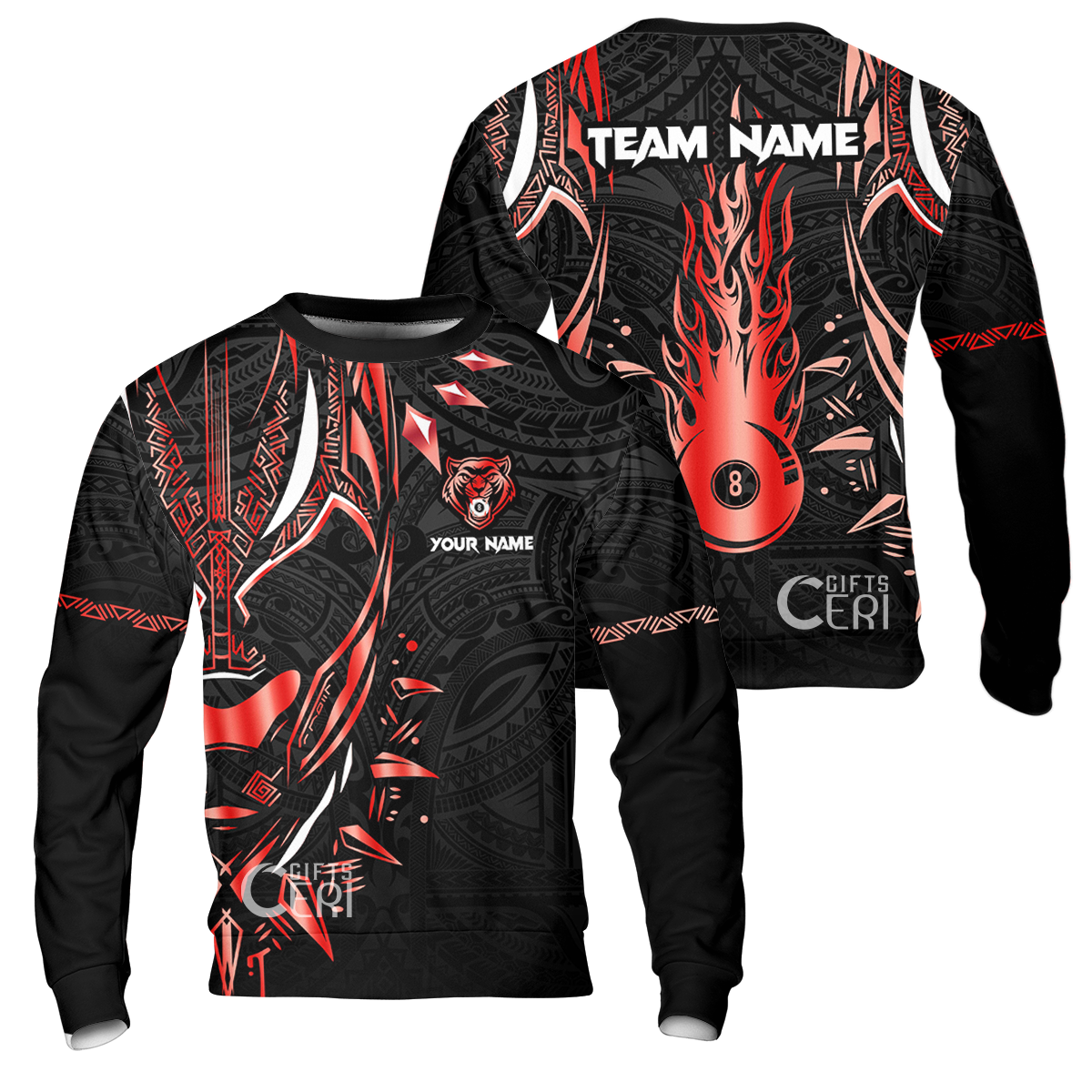 Customized Billiards Sweatshirt, Panther Forever Flaming 8 Ball Personalized Jersey Gift For Billiard Players