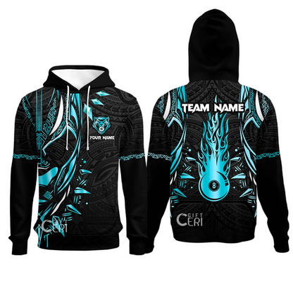 Customized Billiards Hoodies, Panther Forever Flaming 8 Ball Personalized Jersey Gift For Billiard Players