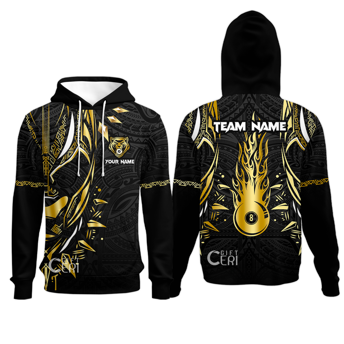 Customized Billiards Hoodies, Panther Forever Flaming 8 Ball Personalized Jersey Gift For Billiard Players