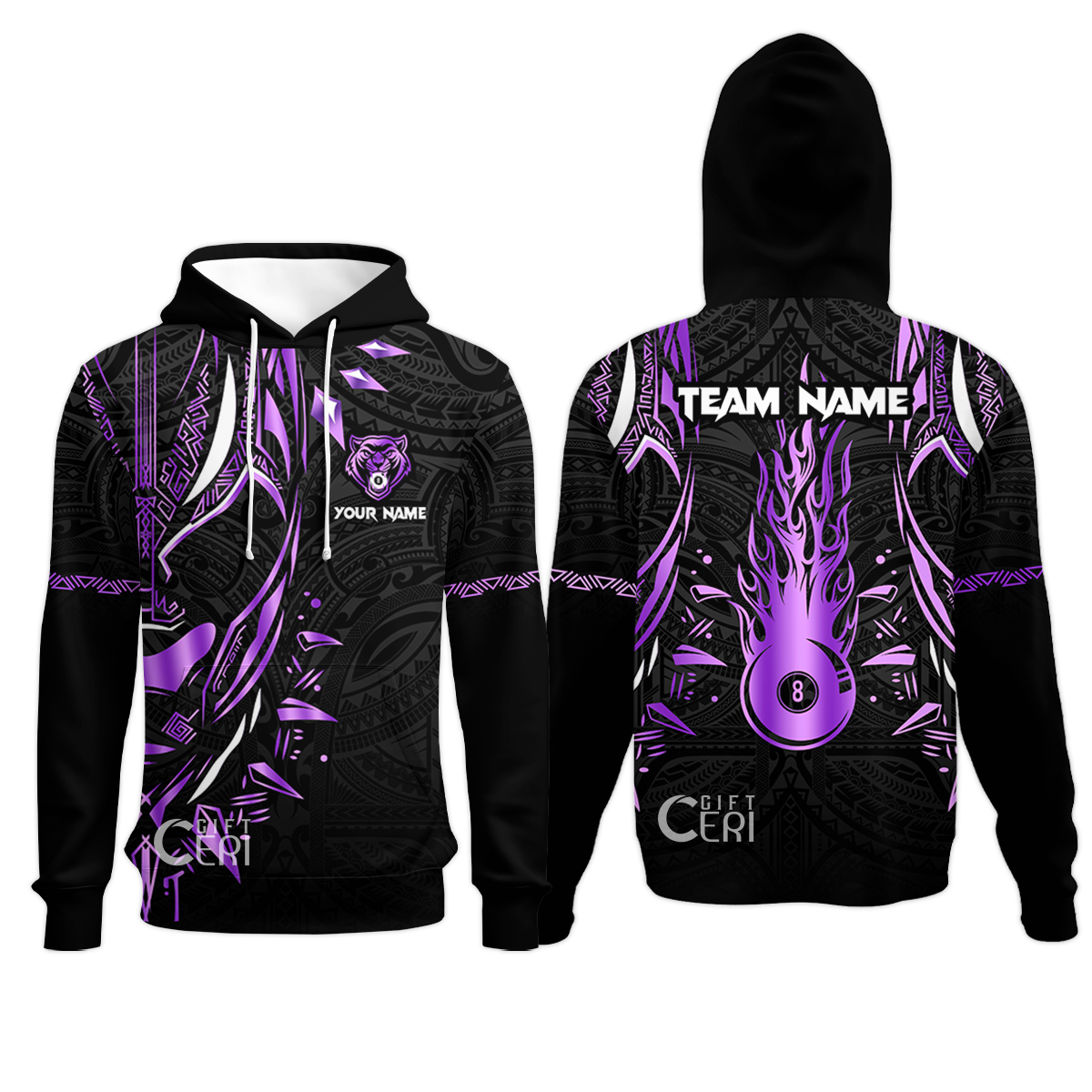 Customized Billiards Hoodies, Panther Forever Flaming 8 Ball Personalized Jersey Gift For Billiard Players