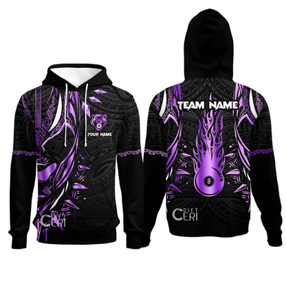 Customized Billiards Hoodies, Panther Forever Flaming 8 Ball Personalized Jersey Gift For Billiard Players
