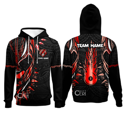 Customized Billiards Hoodies, Panther Forever Flaming 8 Ball Personalized Jersey Gift For Billiard Players