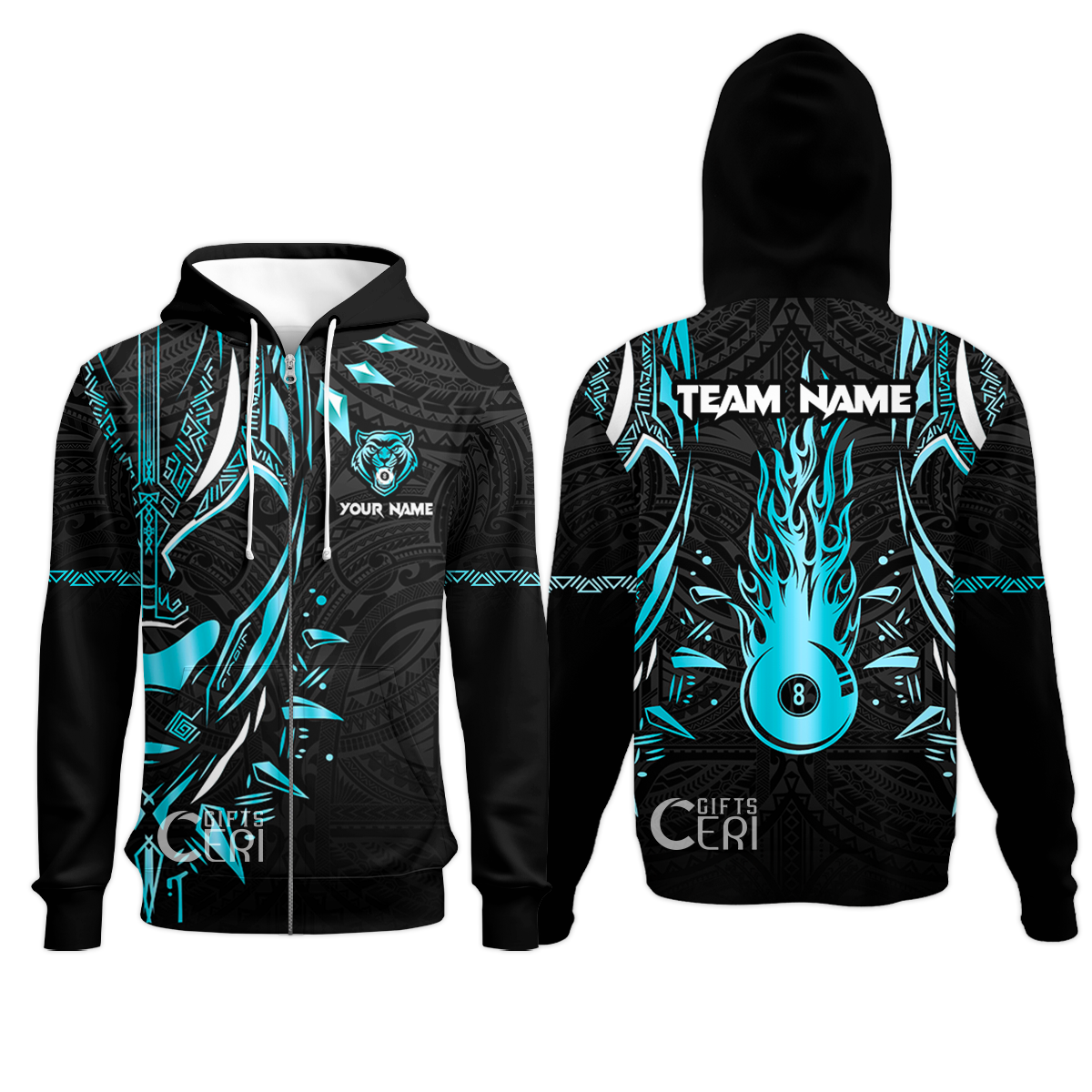 Customized Billiards Zip Hoodies, Panther Forever Flaming 8 Ball Personalized Jersey Gift For Billiard Players