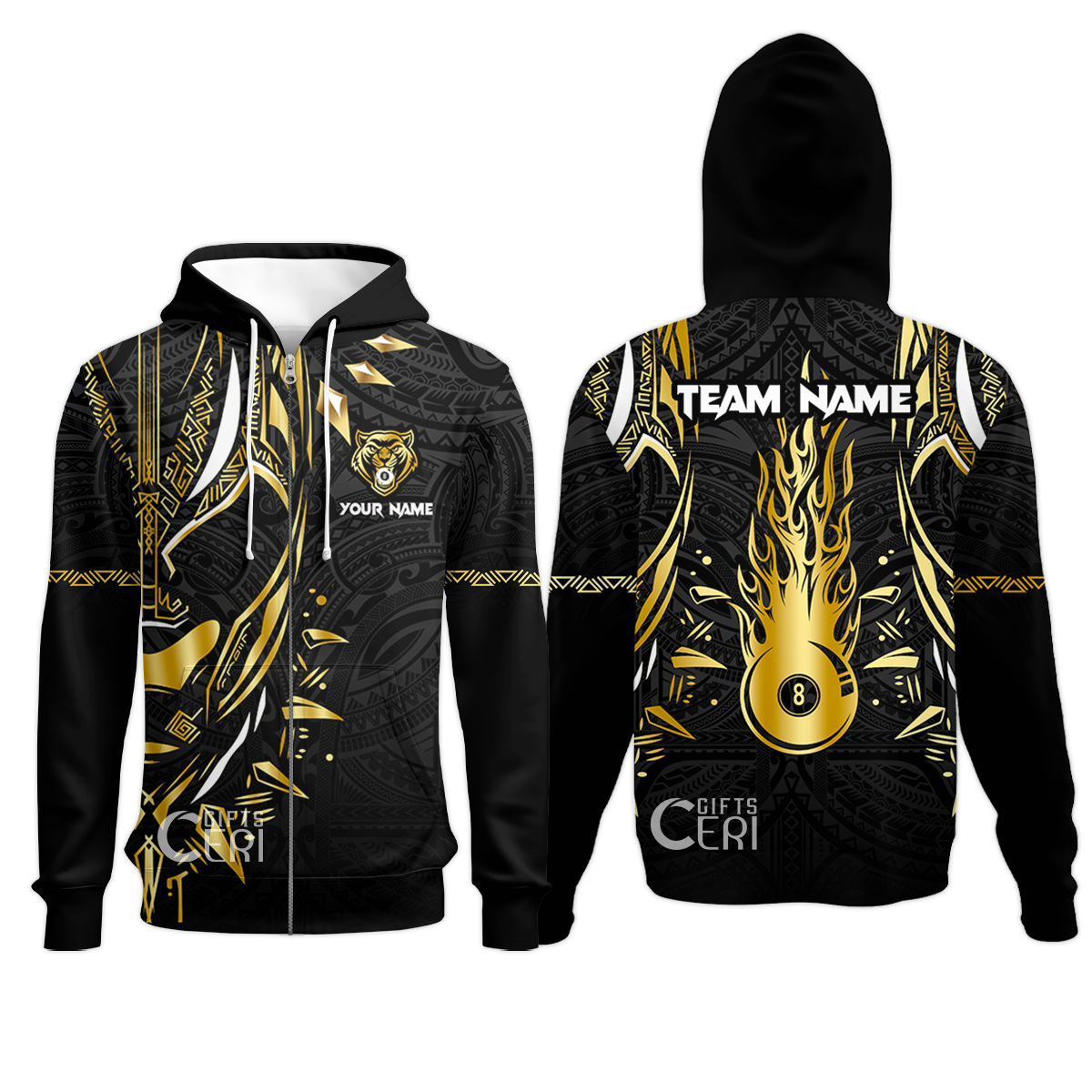 Customized Billiards Zip Hoodies, Panther Forever Flaming 8 Ball Personalized Jersey Gift For Billiard Players