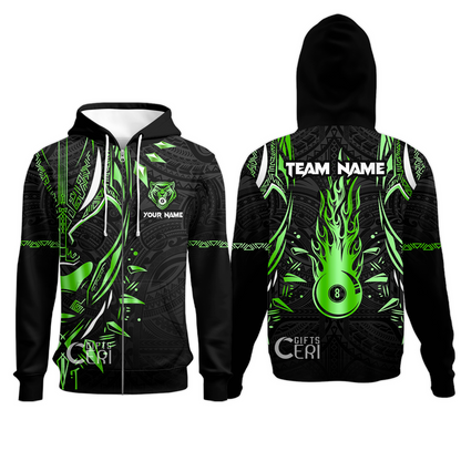 Customized Billiards Zip Hoodies, Panther Forever Flaming 8 Ball Personalized Jersey Gift For Billiard Players