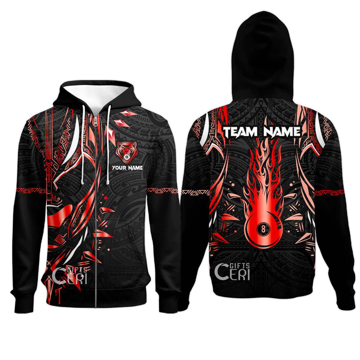 Customized Billiards Zip Hoodies, Panther Forever Flaming 8 Ball Personalized Jersey Gift For Billiard Players