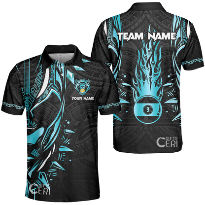 Customized Billiards Unisex Polo Shirt, Panther Forever Flaming 9 Ball Personalized Jersey Gift For Billiard Players