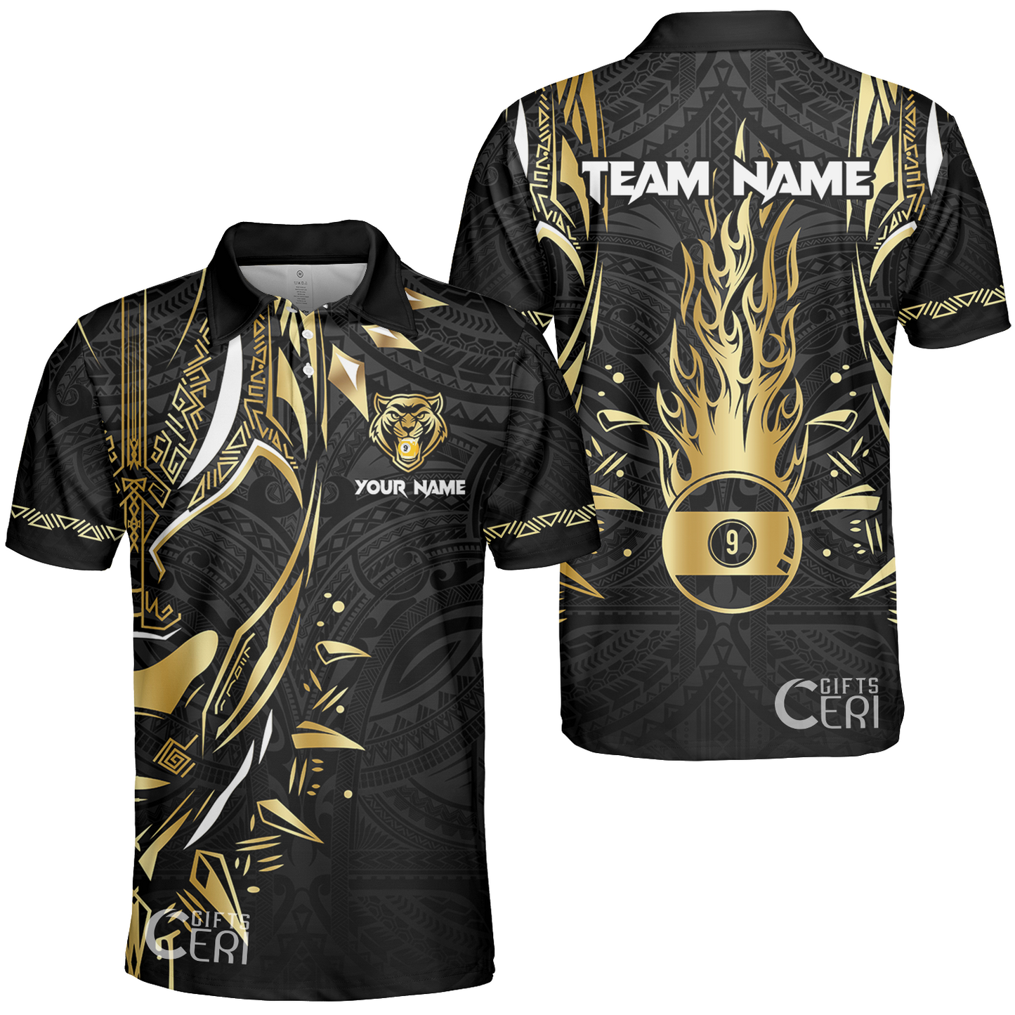 Customized Billiards Unisex Polo Shirt, Panther Forever Flaming 9 Ball Personalized Jersey Gift For Billiard Players