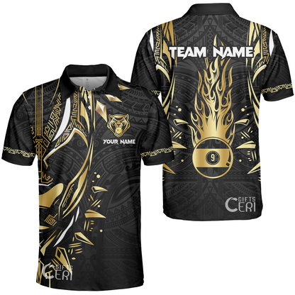 Customized Billiards Unisex Polo Shirt, Panther Forever Flaming 9 Ball Personalized Jersey Gift For Billiard Players