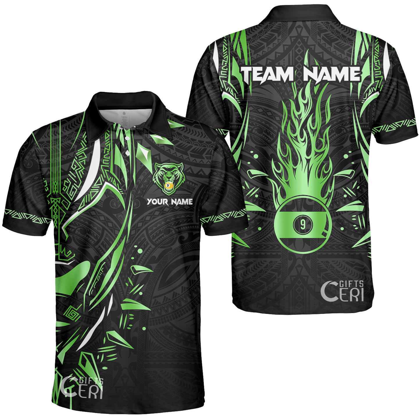 Customized Billiards Unisex Polo Shirt, Panther Forever Flaming 9 Ball Personalized Jersey Gift For Billiard Players