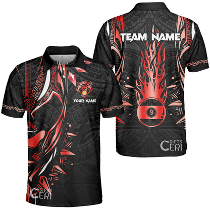Customized Billiards Unisex Polo Shirt, Panther Forever Flaming 9 Ball Personalized Jersey Gift For Billiard Players