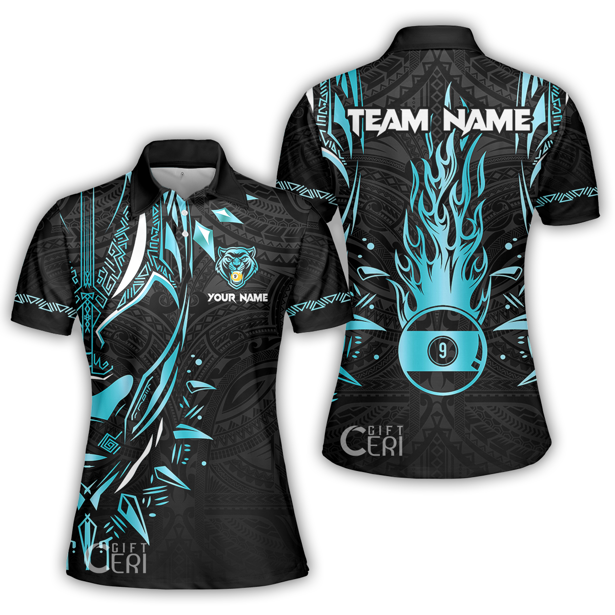 Customized Billiards Women Polo Shirt, Panther Forever Flaming 9 Ball Personalized Jersey Gift For Billiard Players