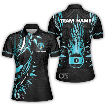 Customized Billiards Women Polo Shirt, Panther Forever Flaming 9 Ball Personalized Jersey Gift For Billiard Players