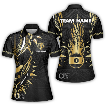 Customized Billiards Women Polo Shirt, Panther Forever Flaming 9 Ball Personalized Jersey Gift For Billiard Players