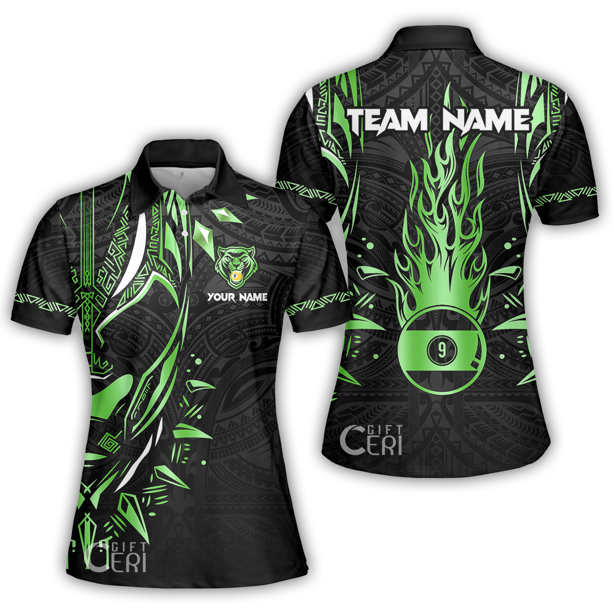 Customized Billiards Women Polo Shirt, Panther Forever Flaming 9 Ball Personalized Jersey Gift For Billiard Players