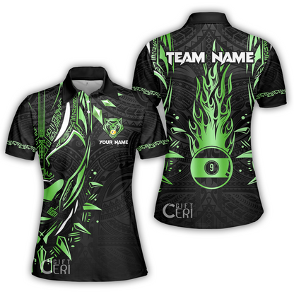 Customized Billiards Women Polo Shirt, Panther Forever Flaming 9 Ball Personalized Jersey Gift For Billiard Players