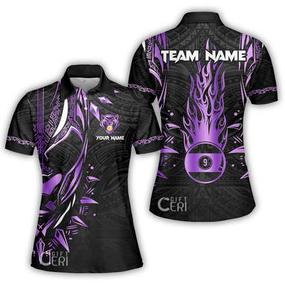 Customized Billiards Women Polo Shirt, Panther Forever Flaming 9 Ball Personalized Jersey Gift For Billiard Players