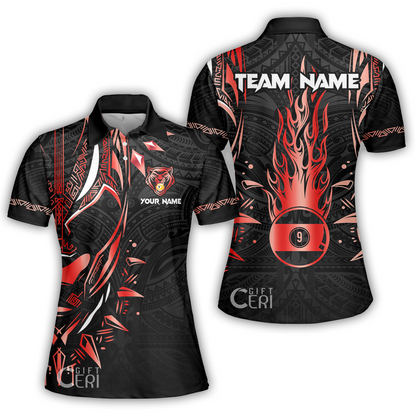 Customized Billiards Women Polo Shirt, Panther Forever Flaming 9 Ball Personalized Jersey Gift For Billiard Players
