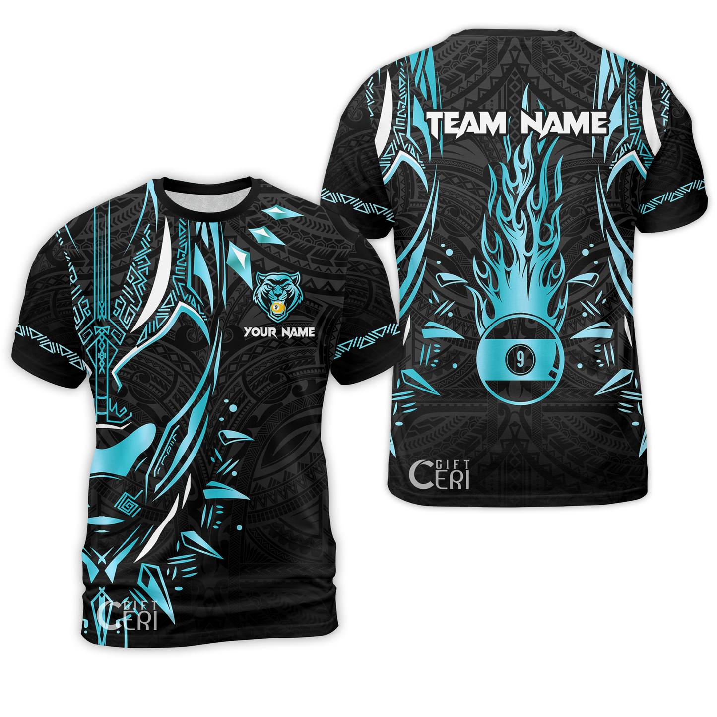 Customized Billiards T-Shirt, Panther Forever Flaming 9 Ball Personalized Jersey Gift For Billiard Players