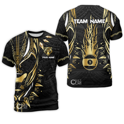 Customized Billiards T-Shirt, Panther Forever Flaming 9 Ball Personalized Jersey Gift For Billiard Players