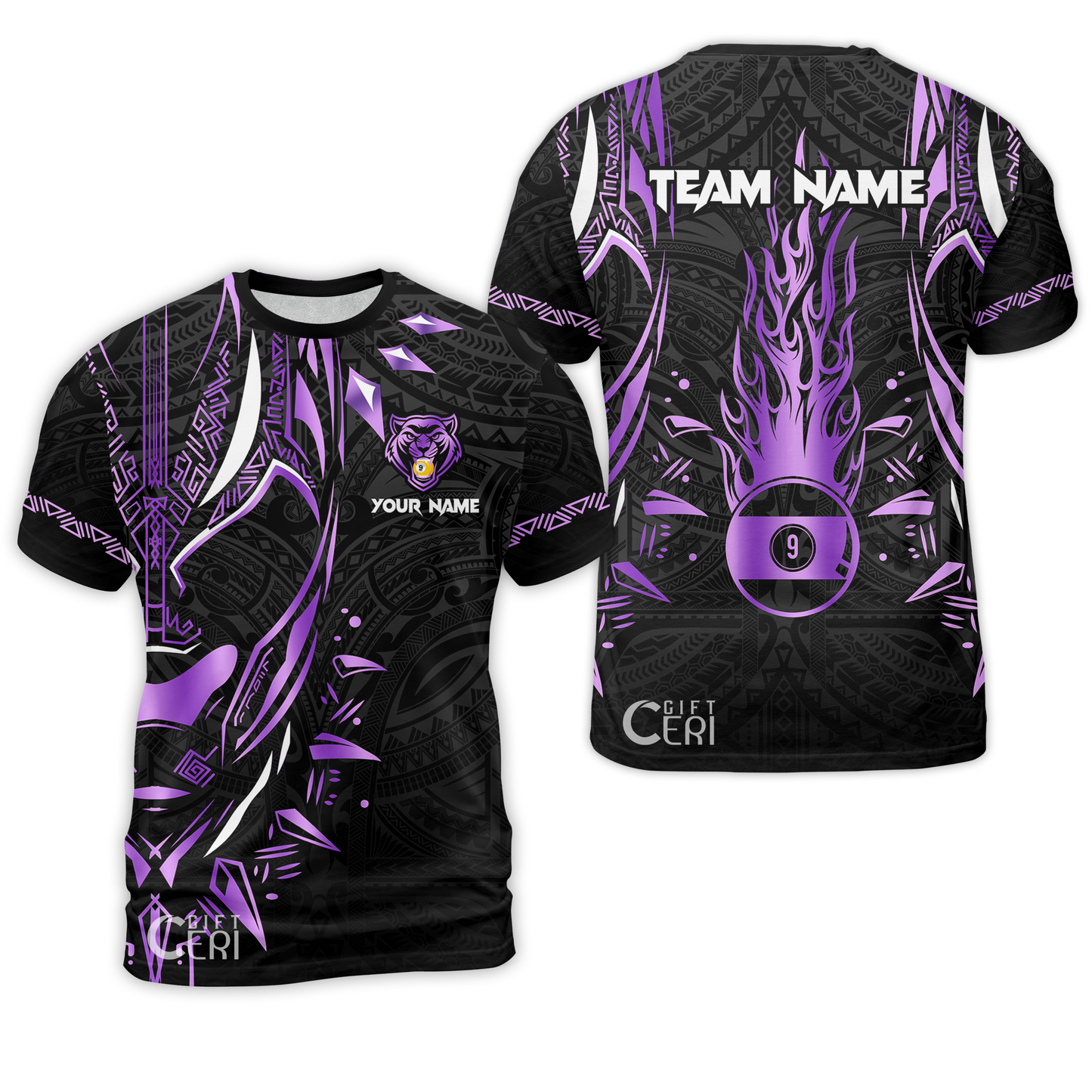 Customized Billiards T-Shirt, Panther Forever Flaming 9 Ball Personalized Jersey Gift For Billiard Players