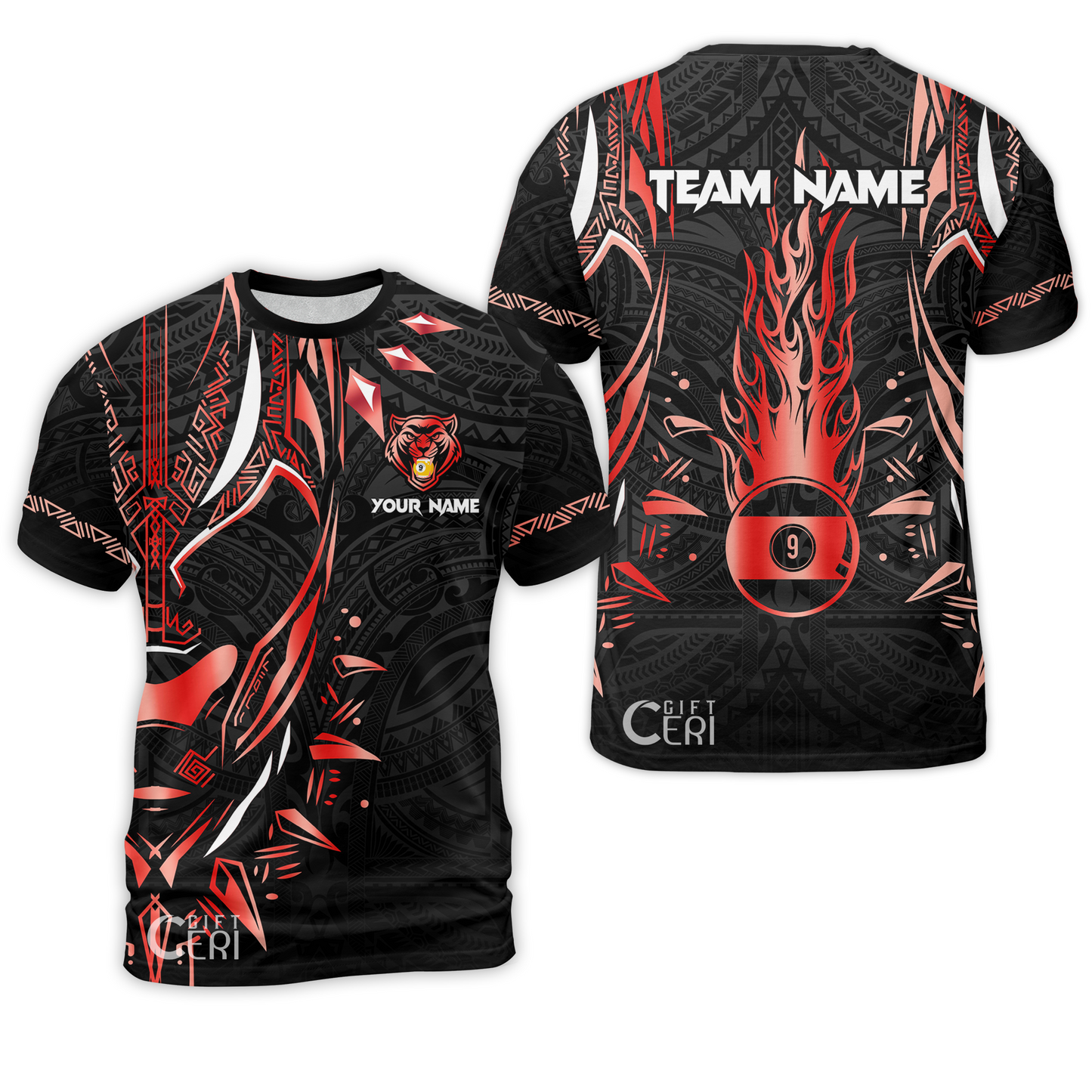 Customized Billiards T-Shirt, Panther Forever Flaming 9 Ball Personalized Jersey Gift For Billiard Players