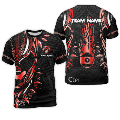 Customized Billiards T-Shirt, Panther Forever Flaming 9 Ball Personalized Jersey Gift For Billiard Players