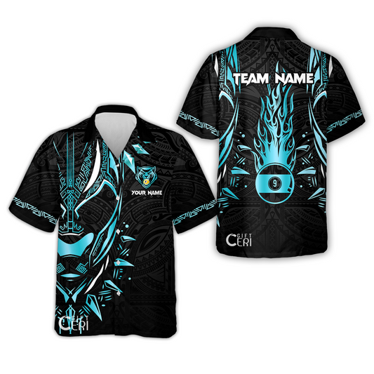 Customized Billiards Hawaiian Shirt, Panther Forever Flaming 9 Ball Personalized Jersey Gift For Billiard Players