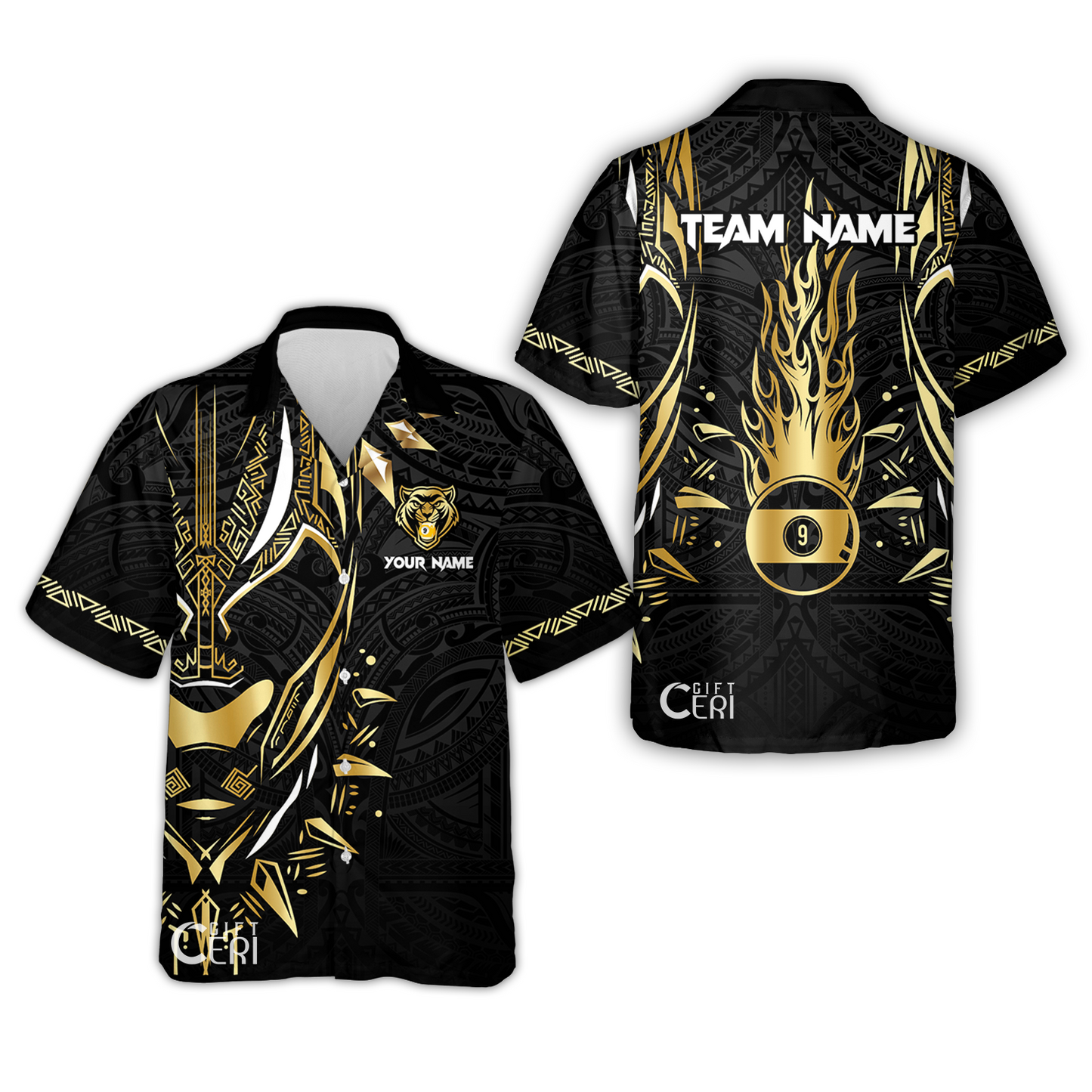 Customized Billiards Hawaiian Shirt, Panther Forever Flaming 9 Ball Personalized Jersey Gift For Billiard Players