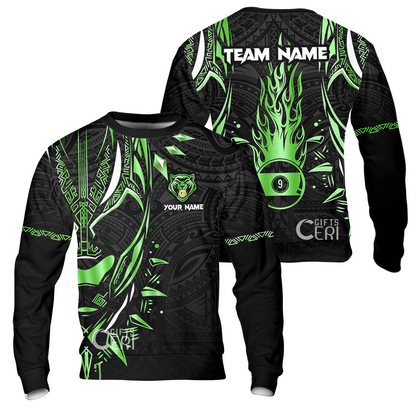 Customized Billiards Sweatshirt, Panther Forever Flaming 9 Ball Personalized Jersey Gift For Billiard Players